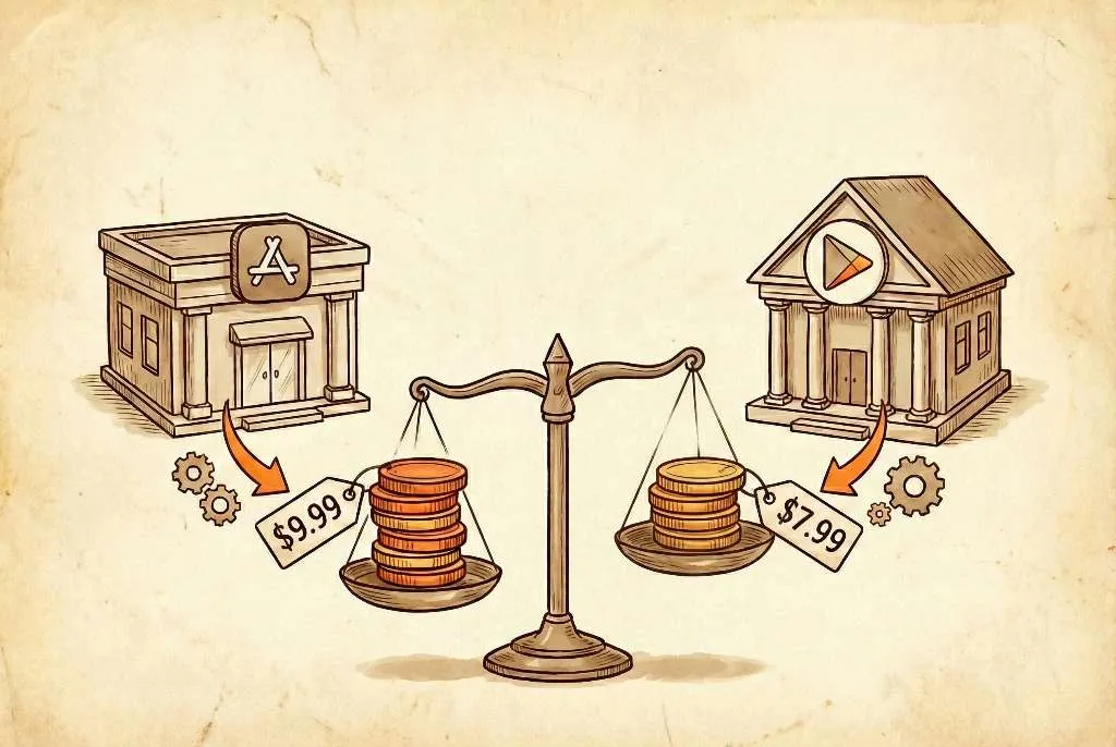 Mobile app pricing across multiple countries.