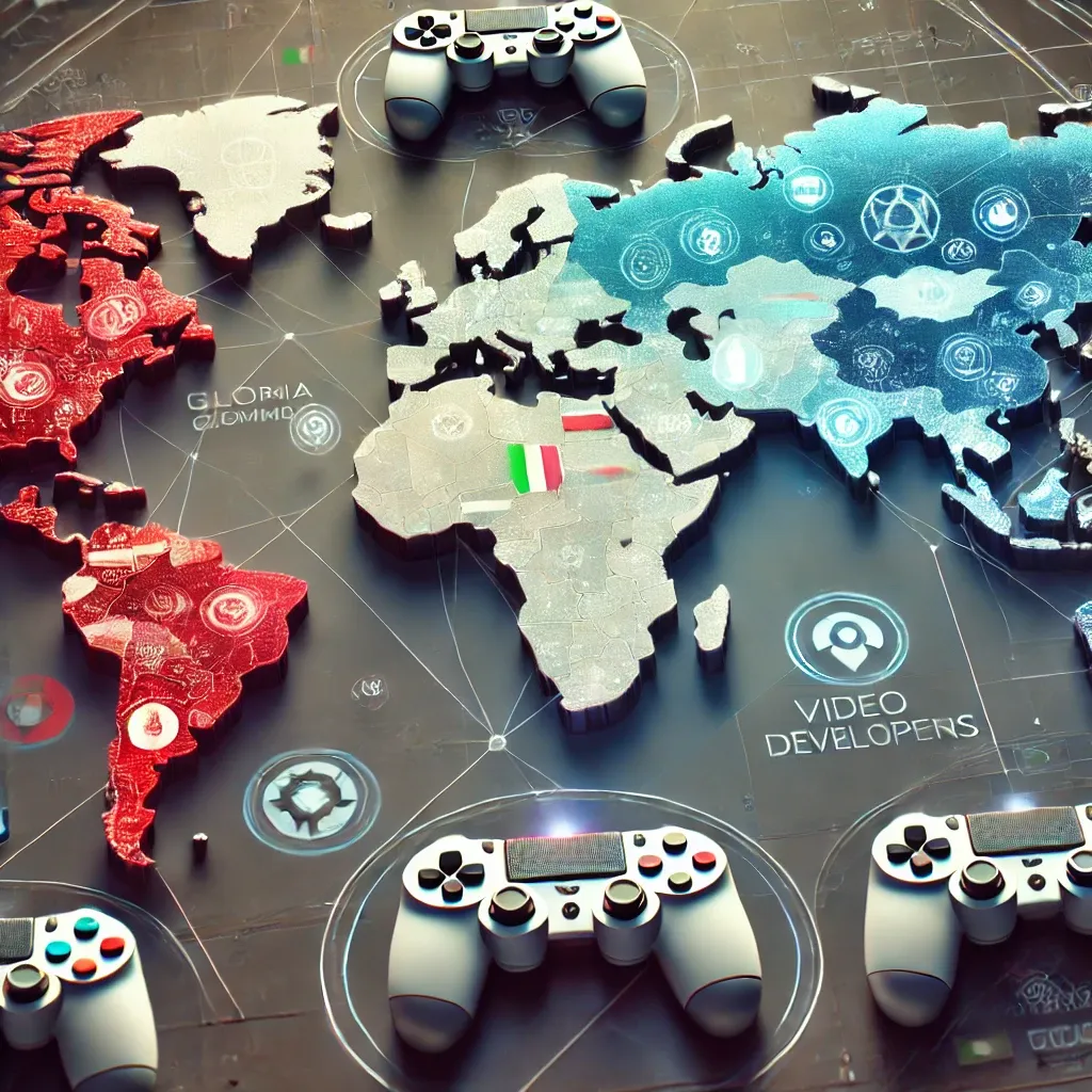 Map with game controllers representing different regions.