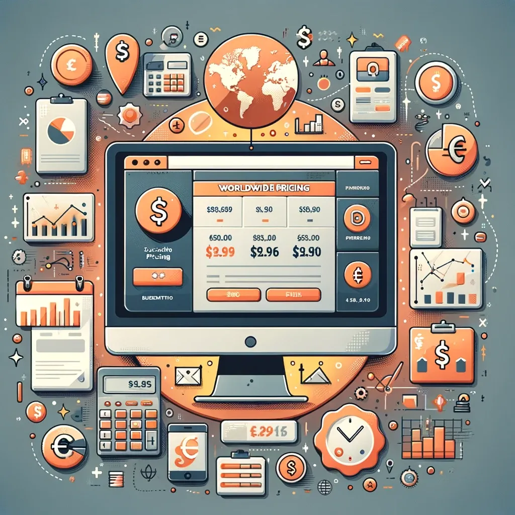 Image of globe with infographics showing various pricing strategies and market demographics.